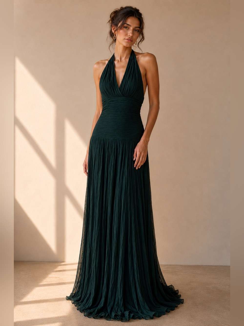 NWT Halston Heritage Forest Green Halter Maxi Dress Gown